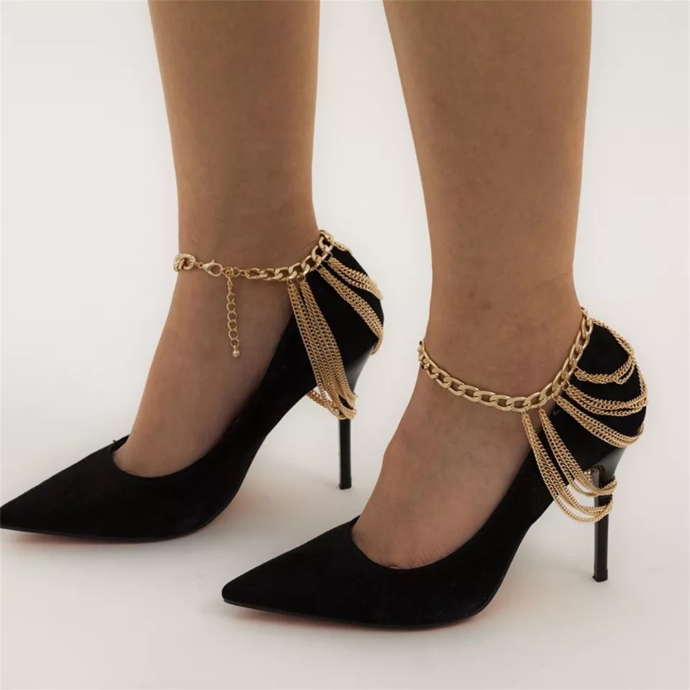 Anklet pair heels shoe decor cocktail jewelry gold